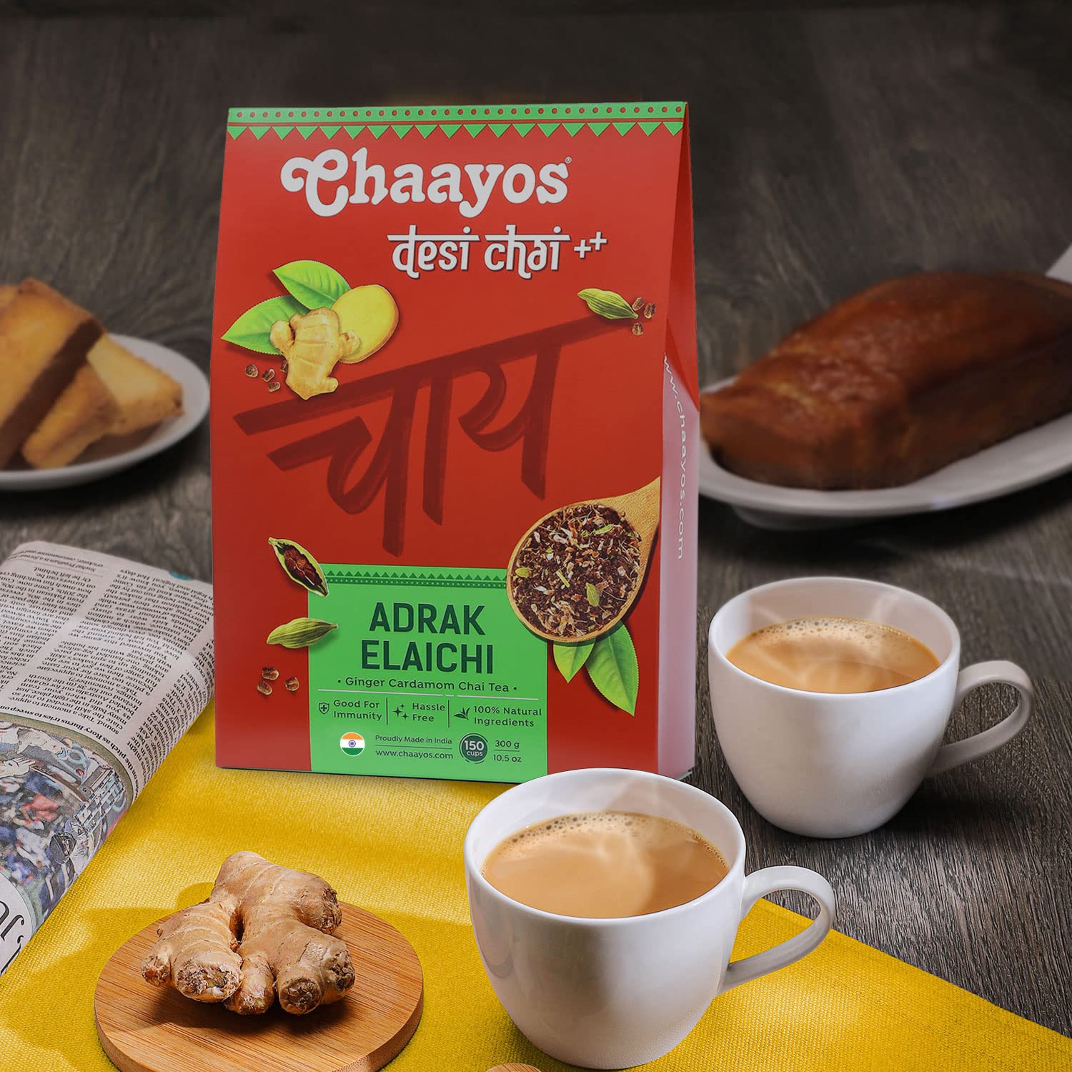 Chaayos Adrak Elaichi Tea (Ginger and Cardamom) - Premium Desi Chai Patti for Authentic Masala Flavour | Immunity Booster- 100g - Image 5