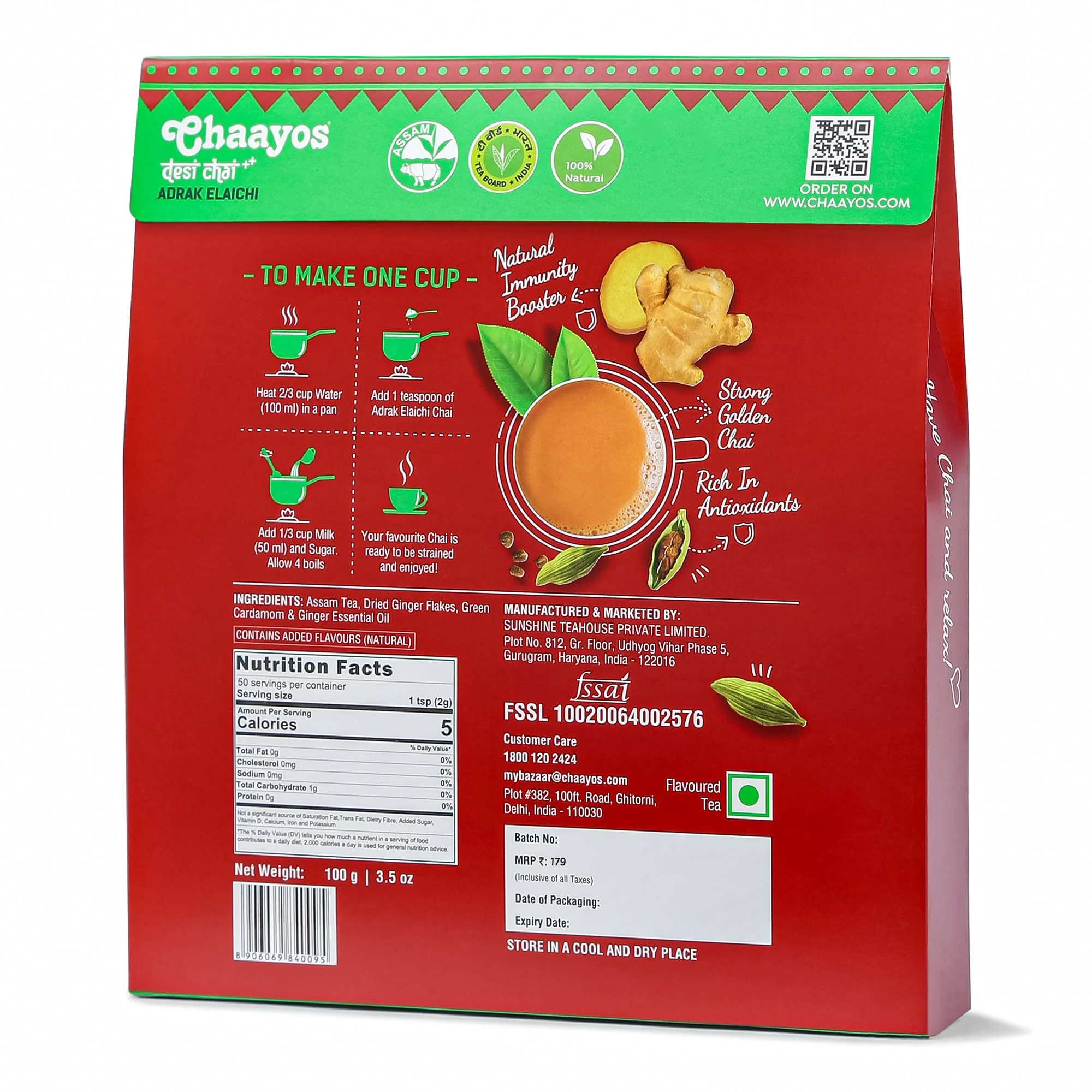 Chaayos Adrak Elaichi Tea (Ginger and Cardamom) - Premium Desi Chai Patti for Authentic Masala Flavour | Immunity Booster- 100g - Image 6