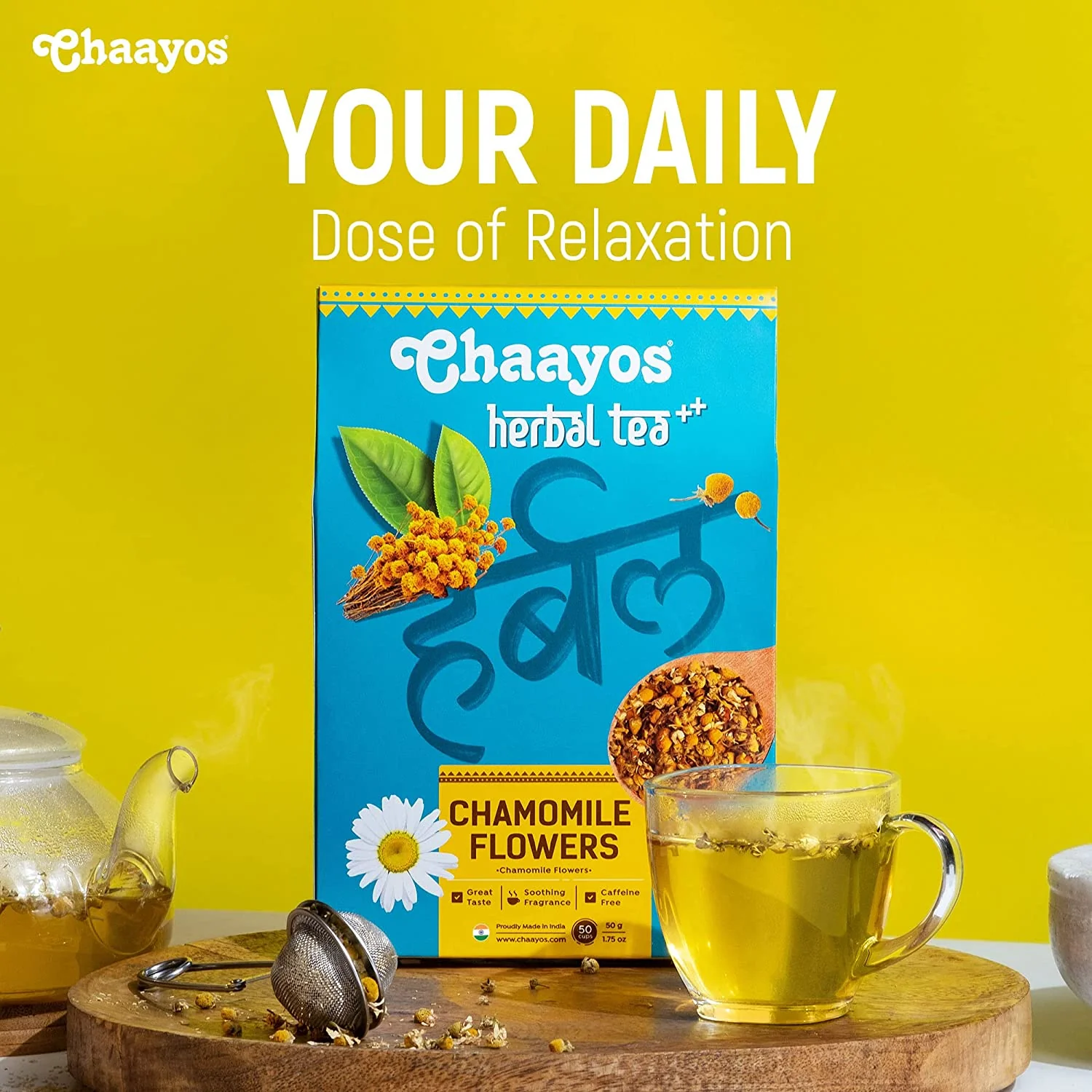 Chaayos Chamomile Herbal Tea - 50 GM | Herbal Tea | Chamomile Flower Tea | Natural Chamomile Flowers - Image 4