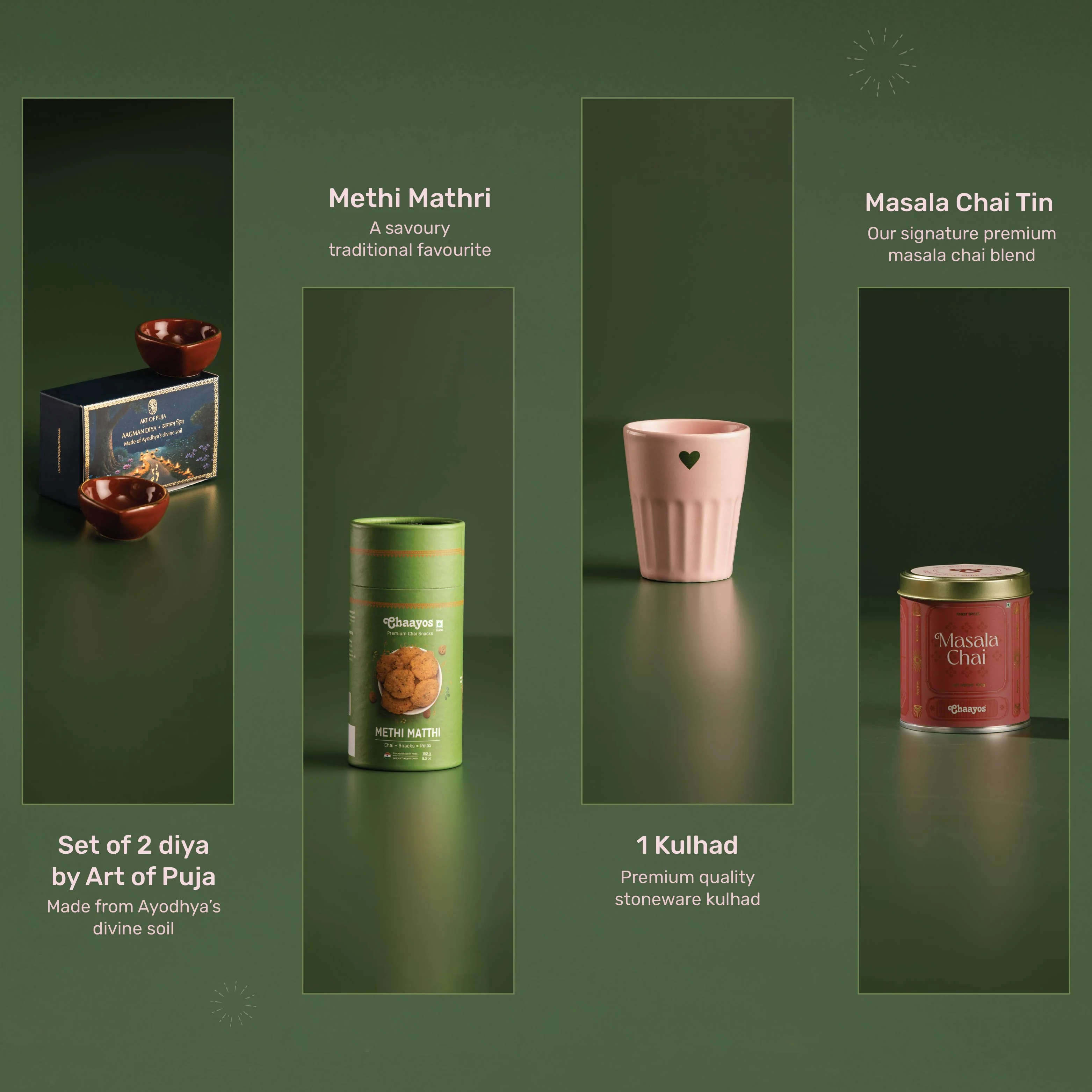 Chaayos Divine Diwali Gift Box | Diwali gift Hamper with Chai Tin Box, Ceramic Cup, Set of 2 Diyas, Methi Mathri for Family & Friends | Premium Diwali Gift Hamper - Image 6