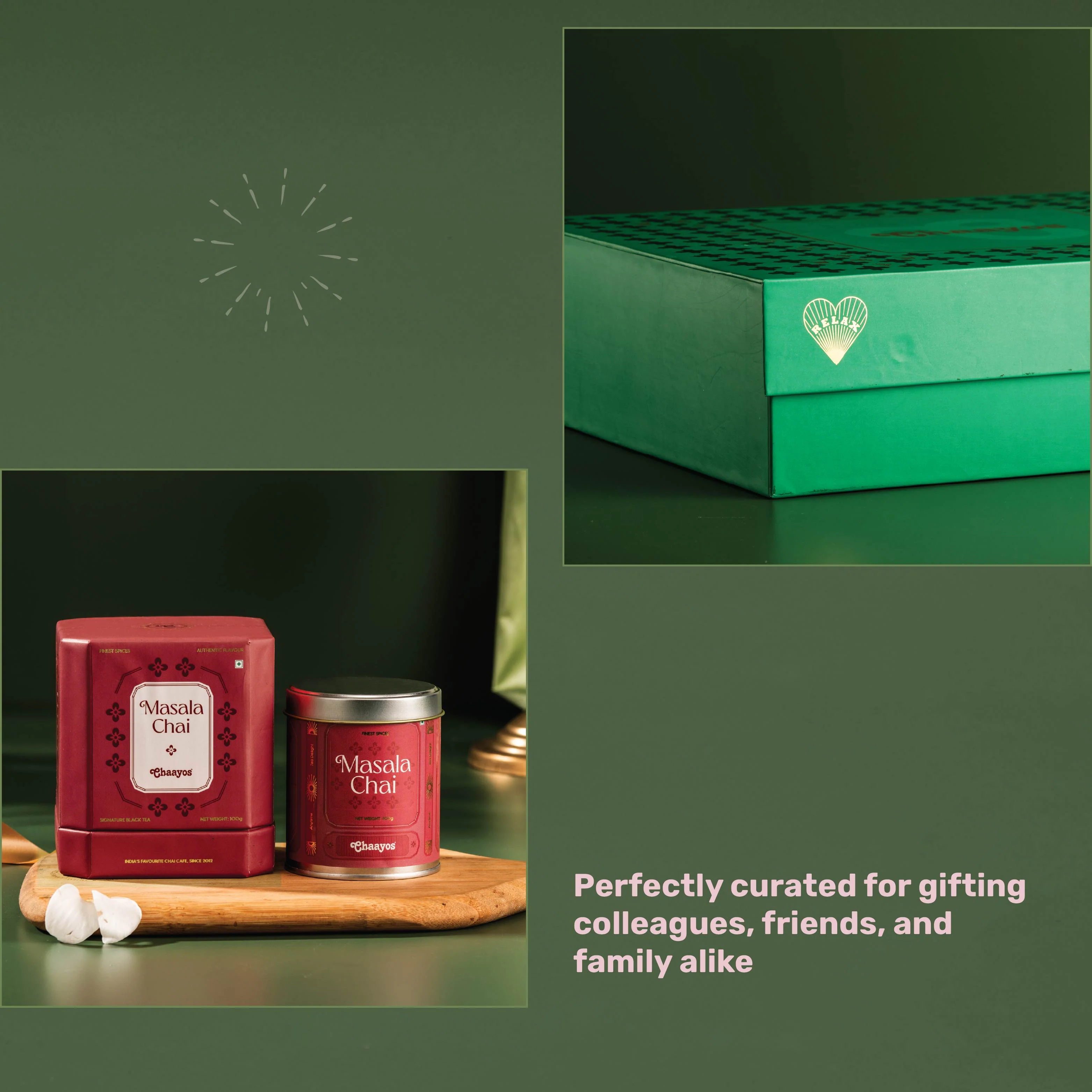 Chaayos Divine Diwali Gift Box | Diwali gift Hamper with that includes Chai tin (Masala chai & Adrak Elaichi), 2 Ceramic Kulhads (Pink & Green), Set of 2 Diyas, Diwali Playing Cards, Gur Para for Family & Friends | Premium Diwali Gift Set - Image 4