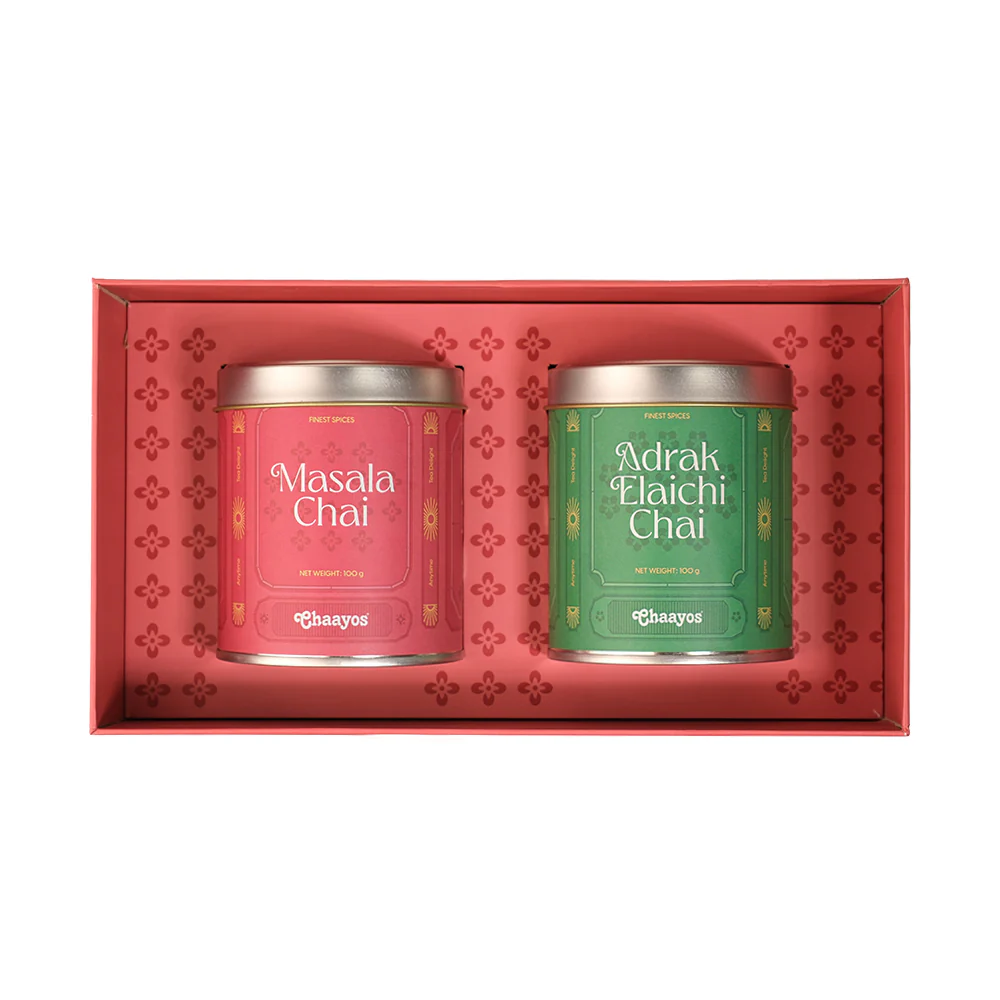 Chaayos Festival Gift Box| Masala tea & Adrak Eliachi chai for tea lovers | Tea Gift Hamper| Gift hamper for Friends & Family | Premium Gift Box 2 tins (100 gms each) of Masala Chai and Adrak - Image 2