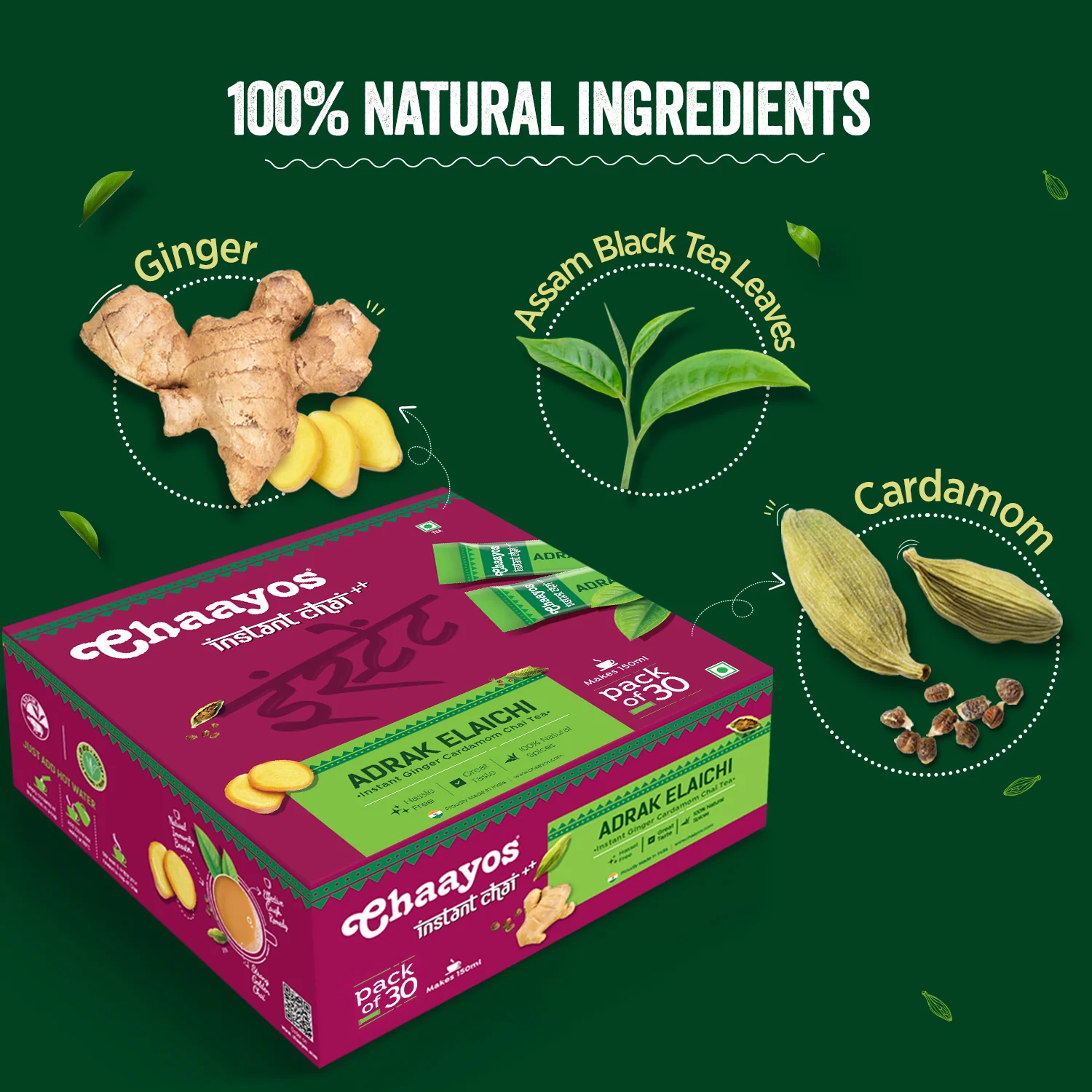 Chaayos Instant Tea Premix - Adrak Elaichi Flavour - Regular Sugar (30 Sachets) | Adrak Elaichi Instant Tea - Image 3