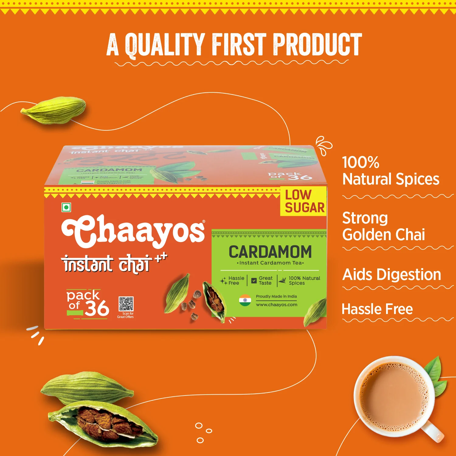 Chaayos Instant Tea Premix - Cardamom Flavour - Low Sugar (36 Sachets) | Instant Tea | Tea Premix | Cardamom Tea - Image 3