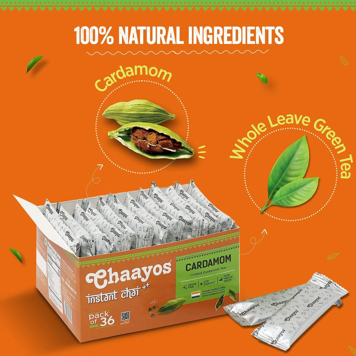 Chaayos Instant Tea Premix - Cardamom Flavour - Low Sugar (36 Sachets) | Instant Tea | Tea Premix | Cardamom Tea - Image 4