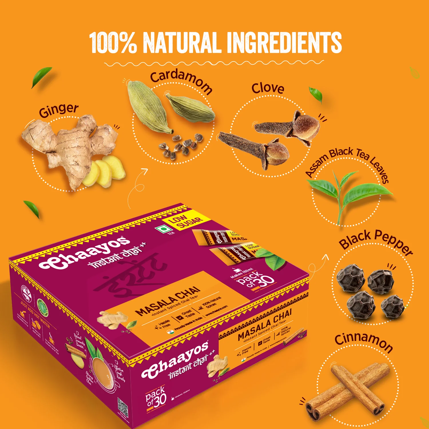 Chaayos Instant Tea Premix - Masala Flavour - Low Sugar (30 Sachets) | Instant Tea | Tea Premix | Masala Tea | Masala Chai | Assam Tea | Flavored Tea | Tea Masala Mix - Image 3