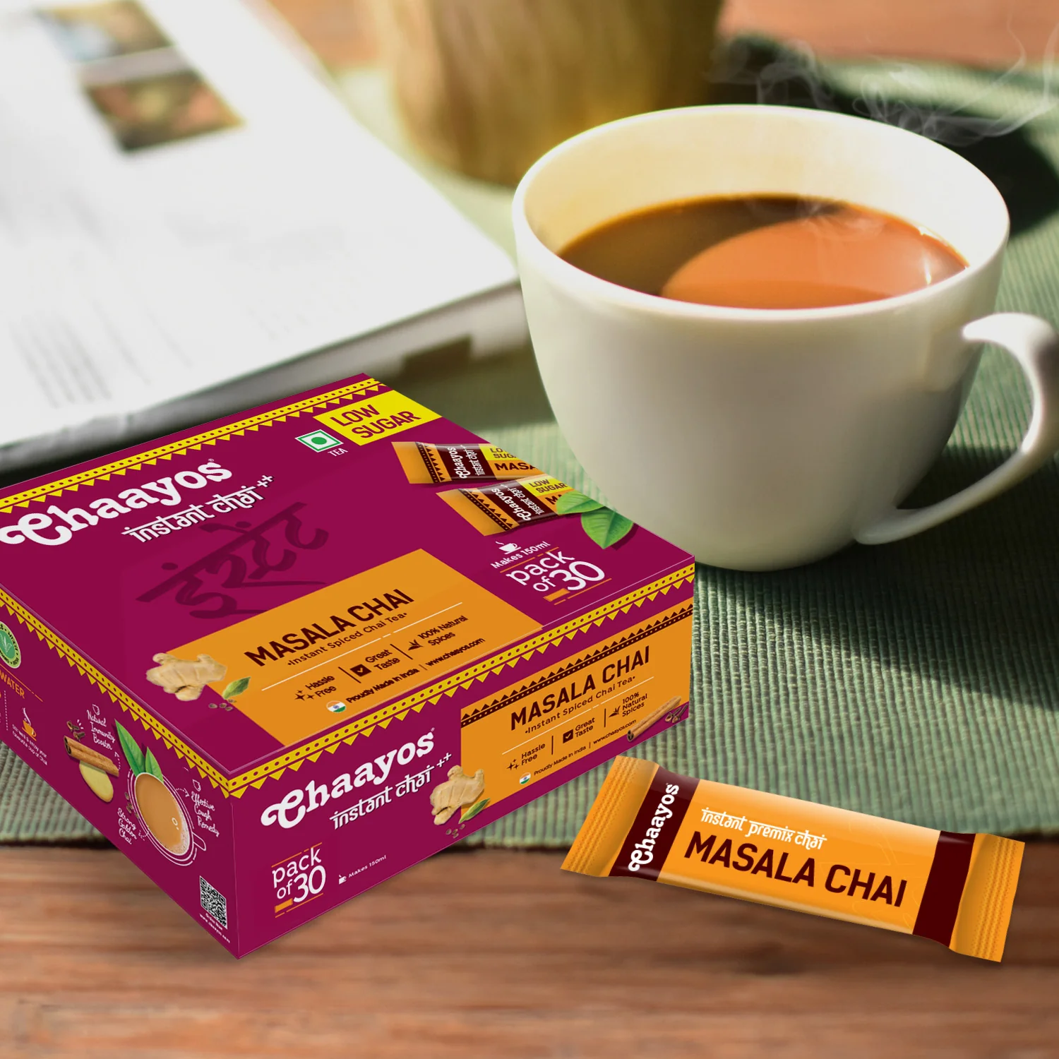 Chaayos Instant Tea Premix - Masala Flavour - Low Sugar (30 Sachets) | Instant Tea | Tea Premix | Masala Tea | Masala Chai | Assam Tea | Flavored Tea | Tea Masala Mix - Image 4