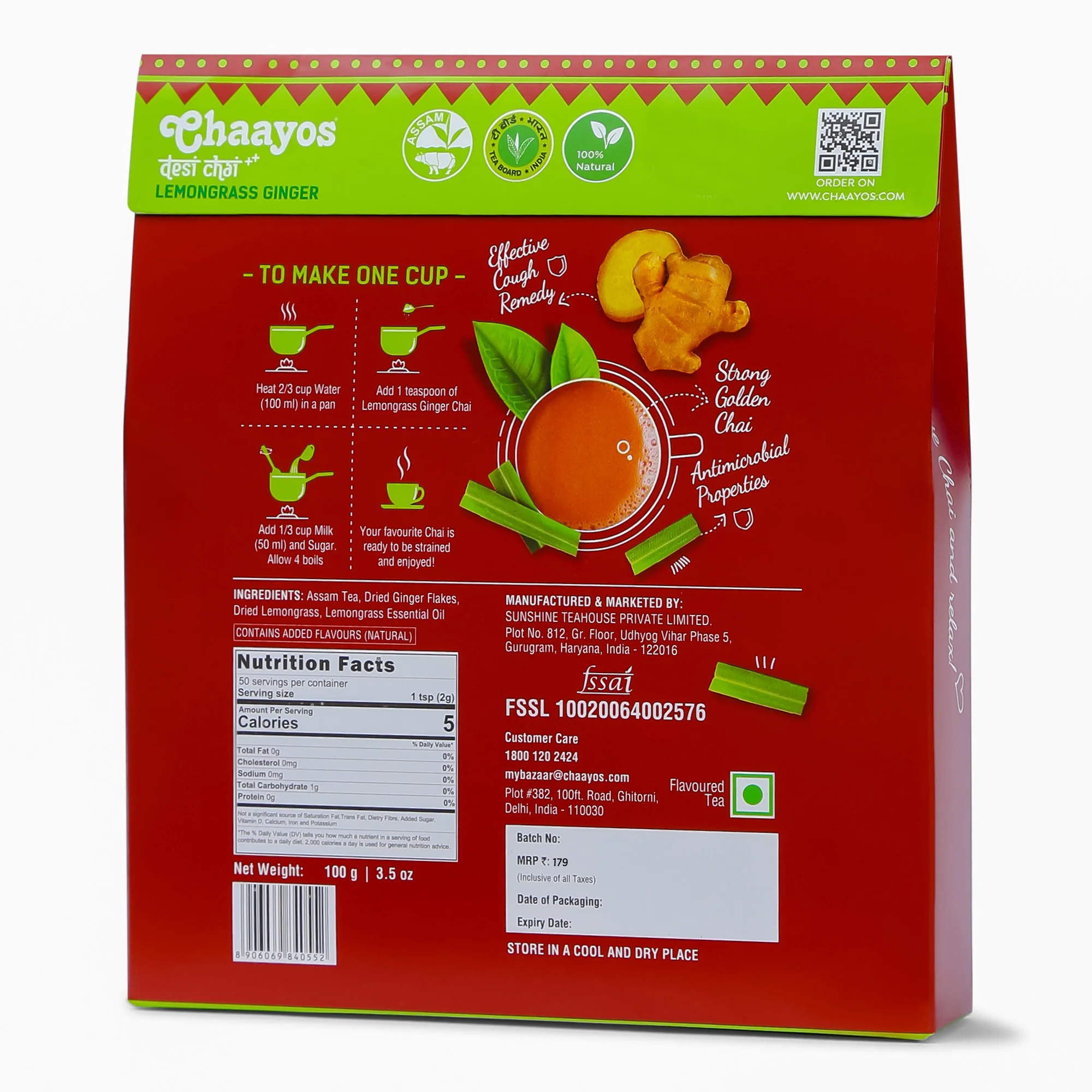 Chaayos Lemongrass Ginger Tea - Premium Ginger Chai Patti for Cough & Cold Remedy (100g) - Image 7