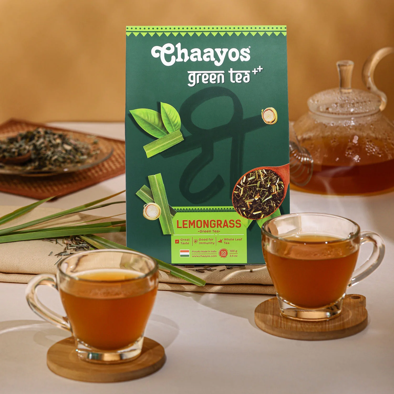 Chaayos Lemongrass Green Tea - Whole Leaf Loose Tea | Immunity Boosting - 100g [50 Cups] - Image 4