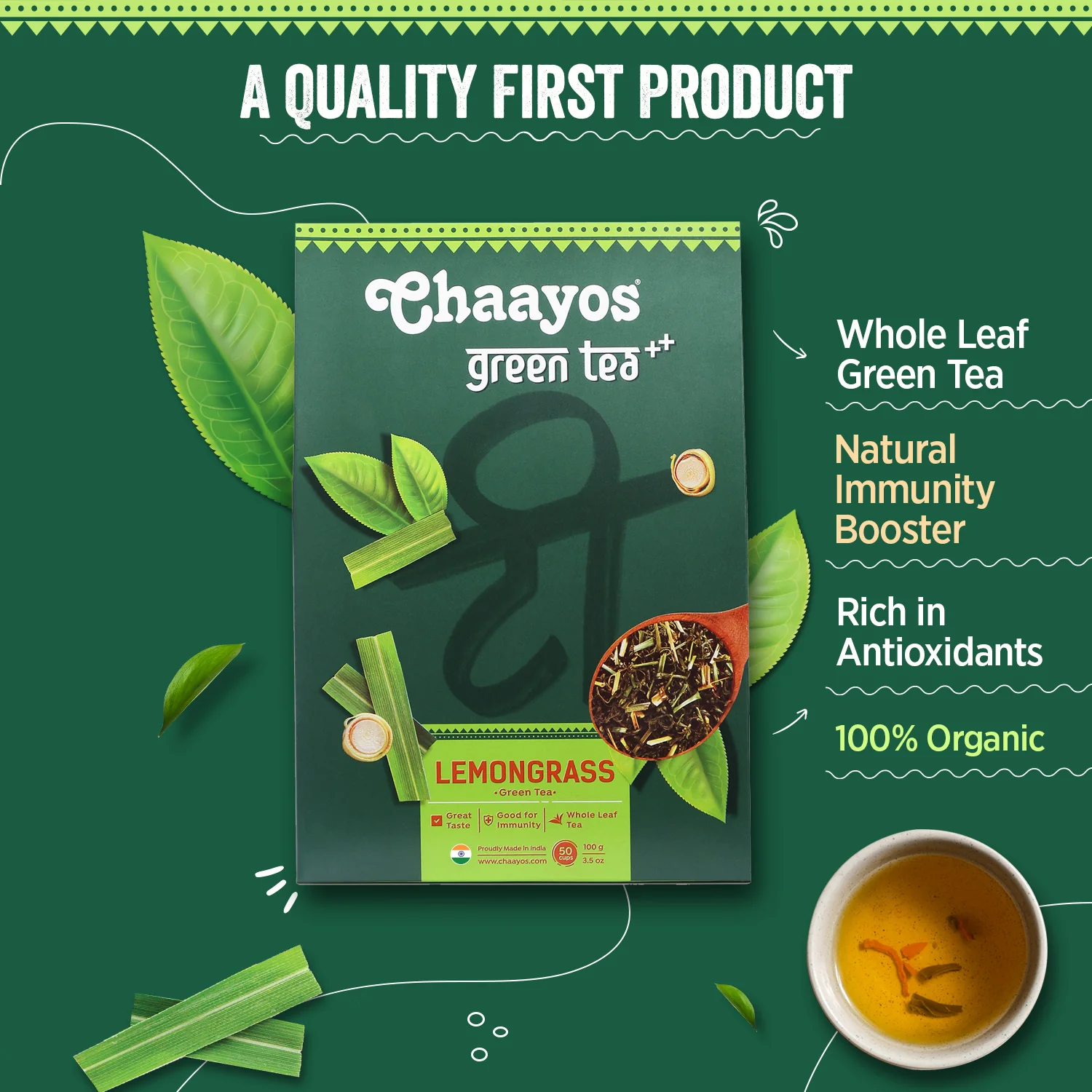 Chaayos Lemongrass Green Tea - Whole Leaf Loose Tea | Immunity Boosting - 100g [50 Cups] - Image 5