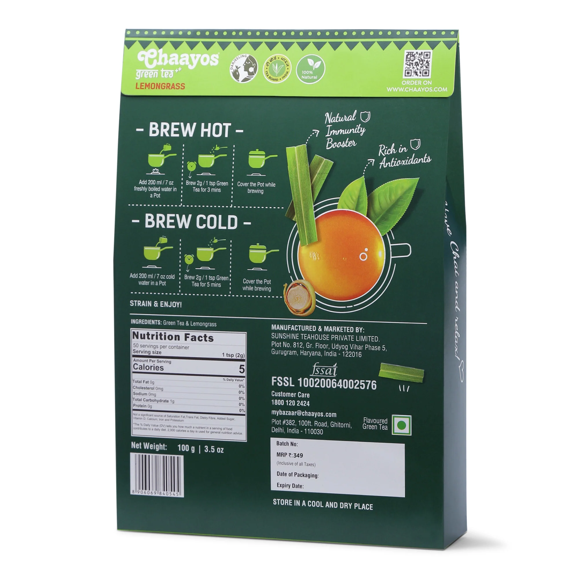 Chaayos Lemongrass Green Tea - Whole Leaf Loose Tea | Immunity Boosting - 100g [50 Cups] - Image 8