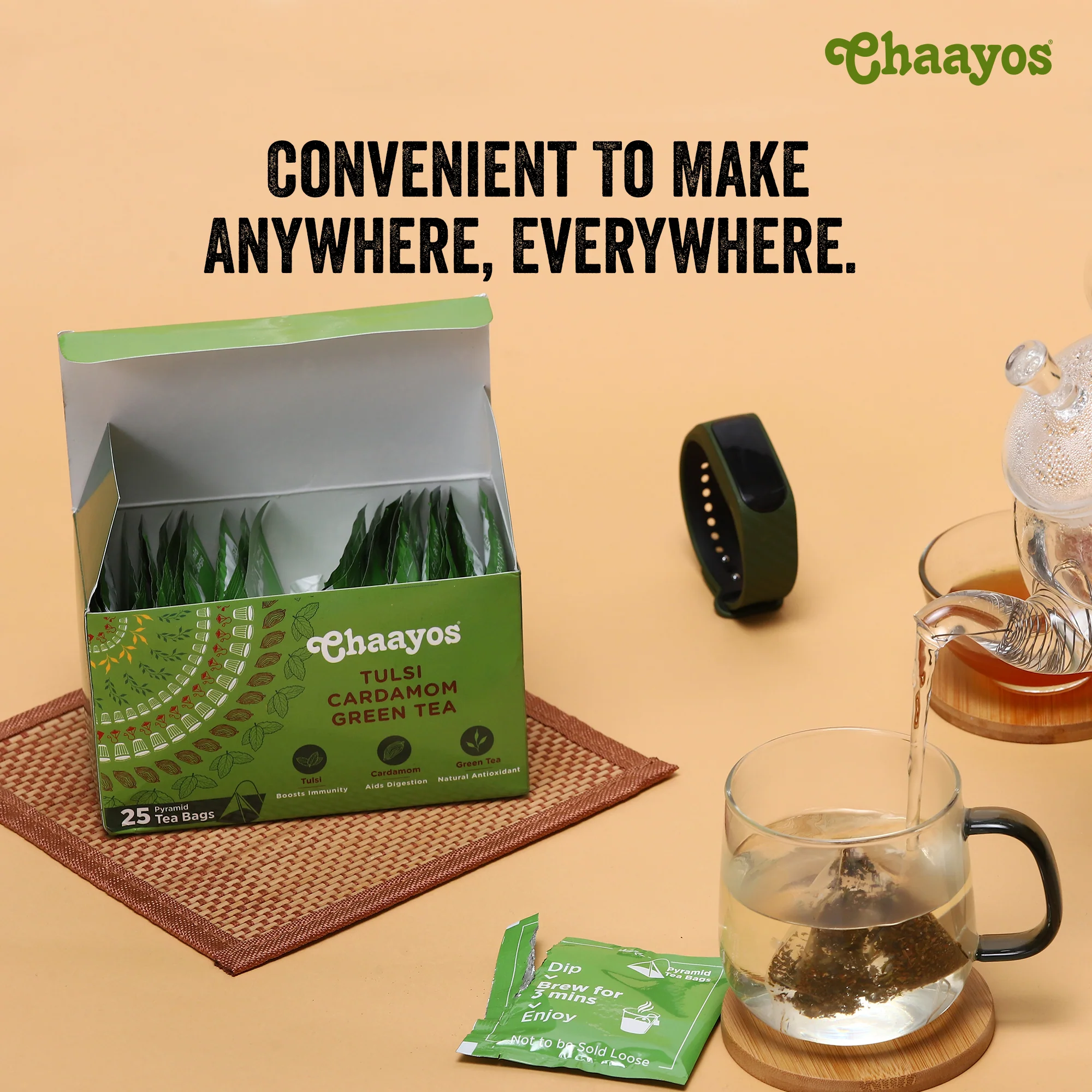 Chaayos Green Tea Bags - Tulsi Cardamom - Image 3