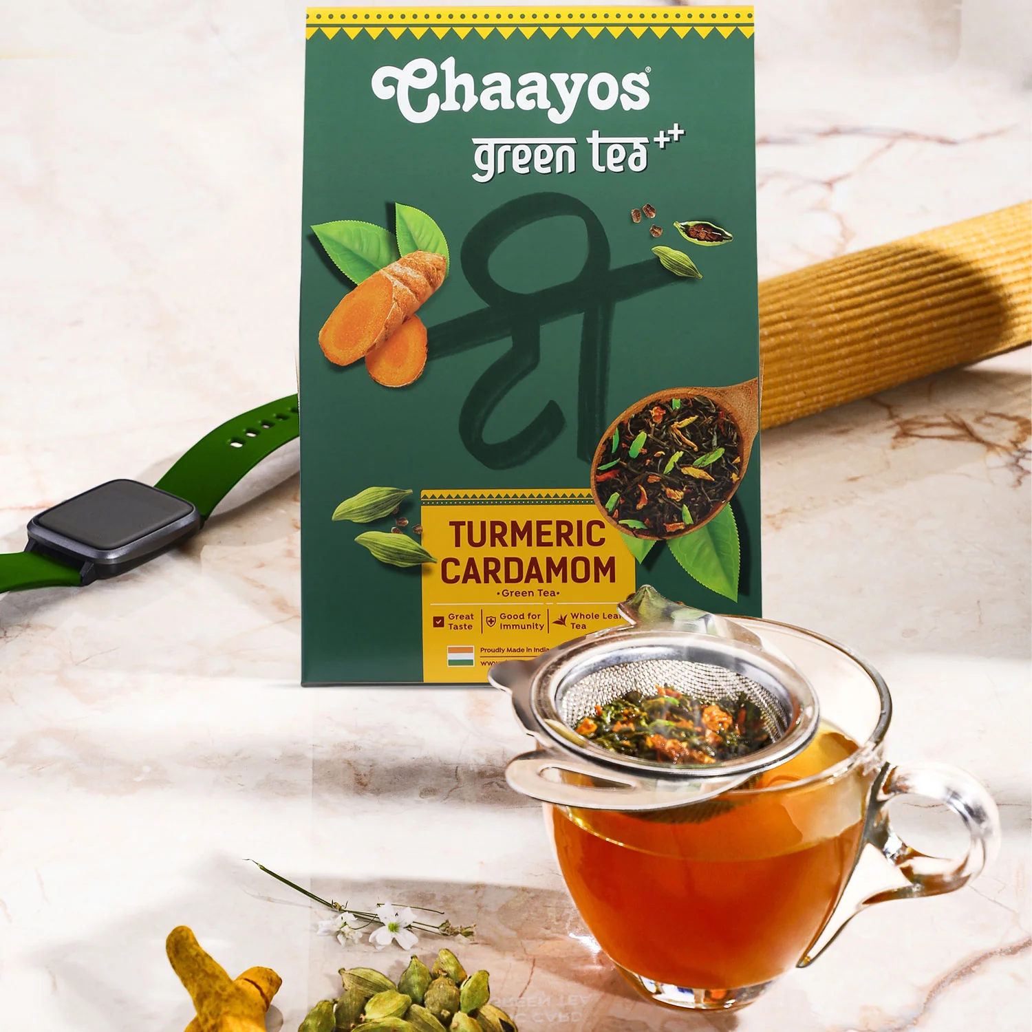 Chaayos Turmeric Cardamom Green Tea | Whole Leaf Loose Tea | Immunity Boosting - 100g [50 Cups] - Image 5