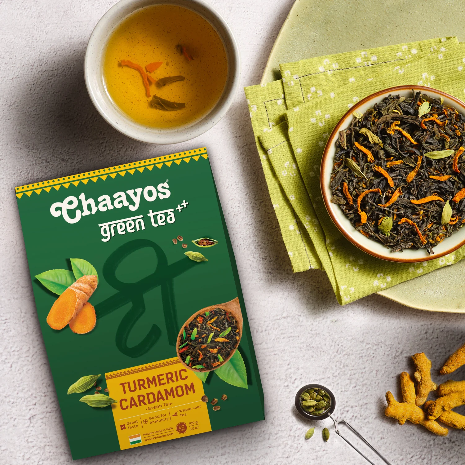 Chaayos Turmeric Cardamom Green Tea | Whole Leaf Loose Tea | Immunity Boosting - 100g [50 Cups] - Image 7