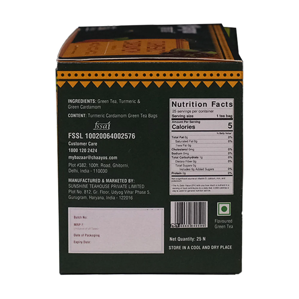 Chaayos Turmeric Cardamom Green Tea Bags (25 Pyramid Tea Bags) - Image 9