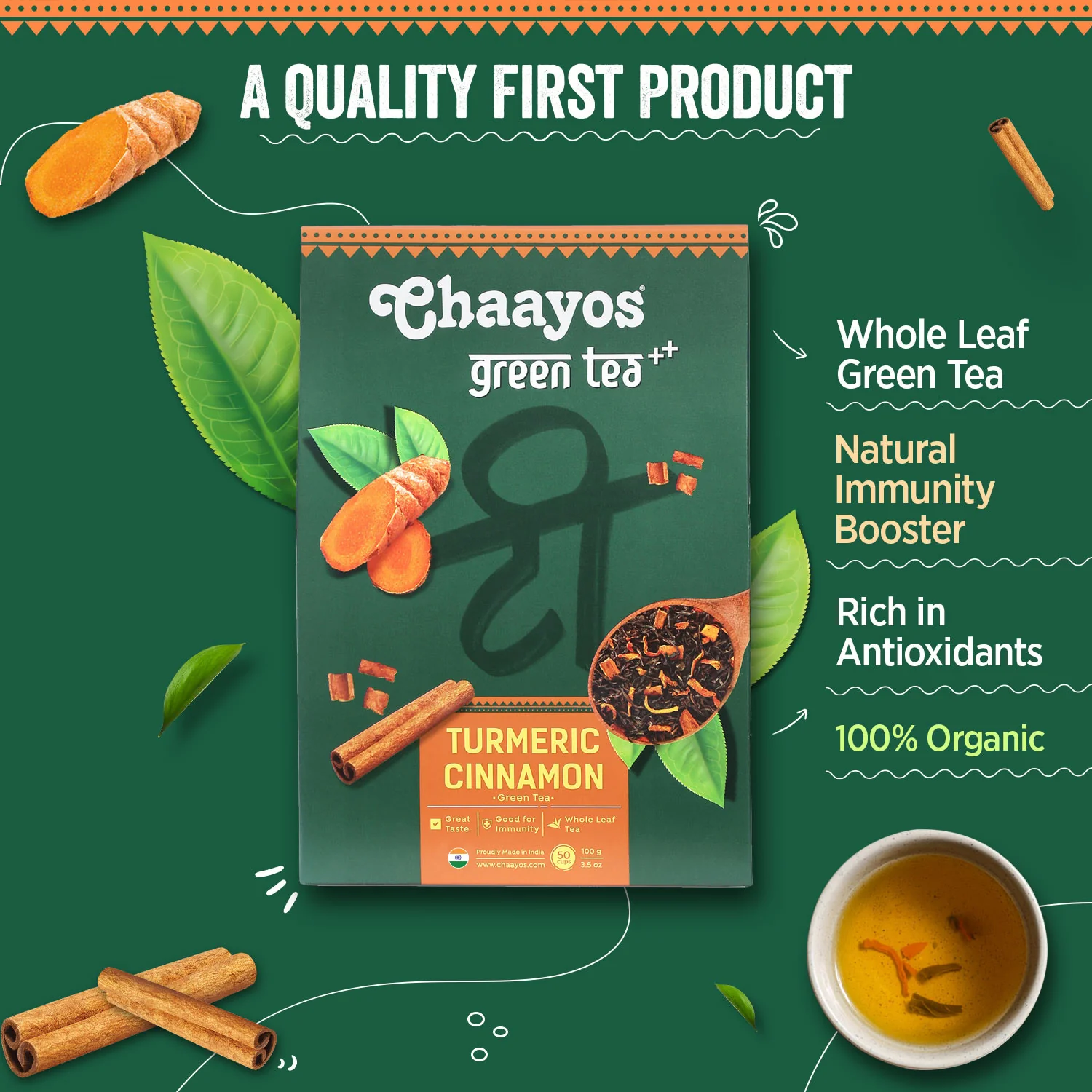 Chaayos Turmeric Cinnamon Green Tea | Turmeric Cinnamon Tea | Whole Leaf Loose Tea | Immunity Boosting - 100g [50 Cups] - Image 5