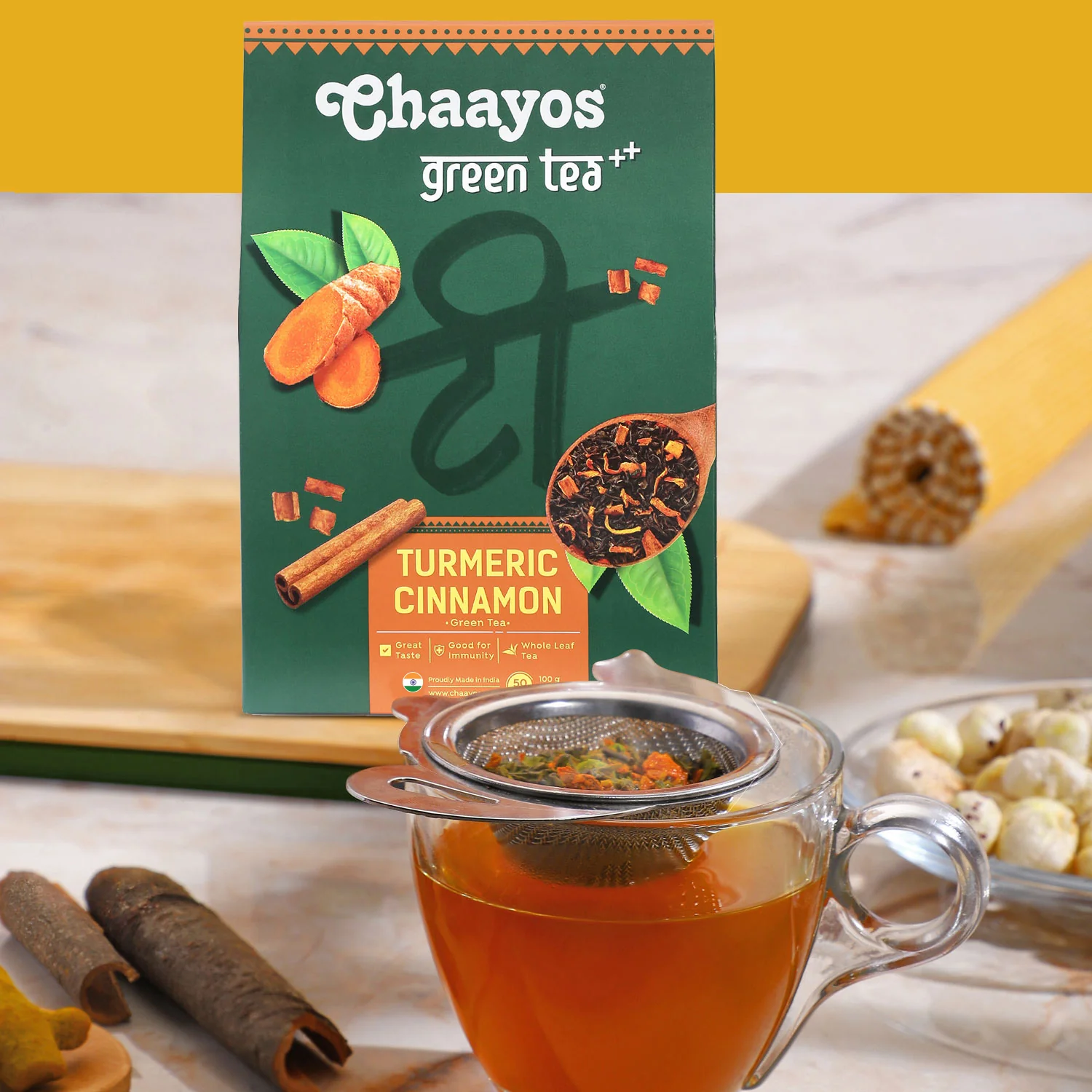 Chaayos Turmeric Cinnamon Green Tea | Turmeric Cinnamon Tea | Whole Leaf Loose Tea | Immunity Boosting - 100g [50 Cups] - Image 6